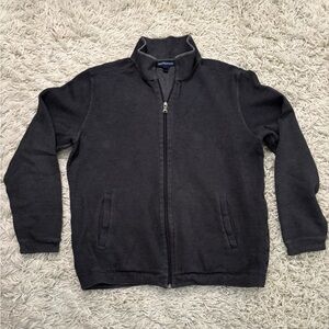 Men's Hathaway Black/Dark Gray Waffle Knit Full Zip Sweater Size L